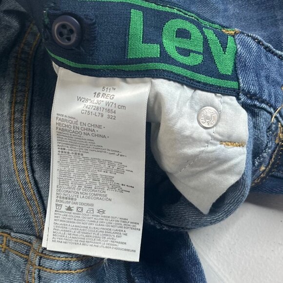 Levis 511 Jeans Kids Adjustable Waist Boys Size 16 Reg Medium Wash - Picture 8 of 9